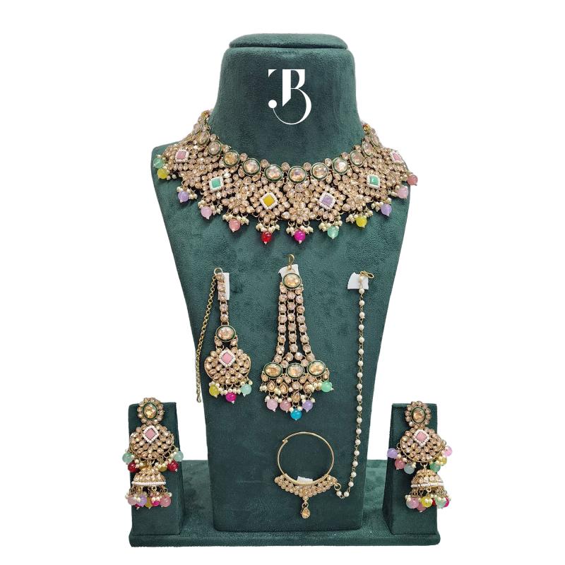 TBJ Bridal Jewelry Set (Exquisite Multi Color Pearl) Bridal look | Artificial Fashion | Bollywood style Necklace Set for Women