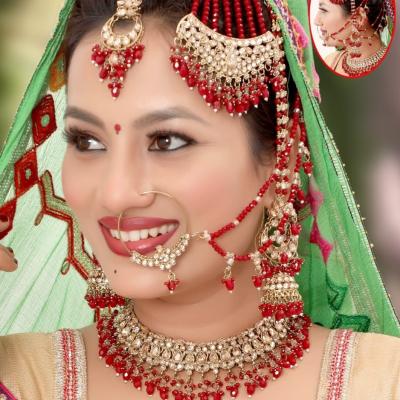 TBJ Bridal Jewelry Set (Red Pearl) Bollywood Style | Artificial Fashion | Wedding Necklace Set for Women