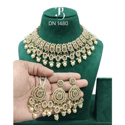 TBJ Wedding jewellery set Kundan Golden Diamond and Pearl | Bridal Ornaments | Traditional Jewelry for women | Special occasion accessories