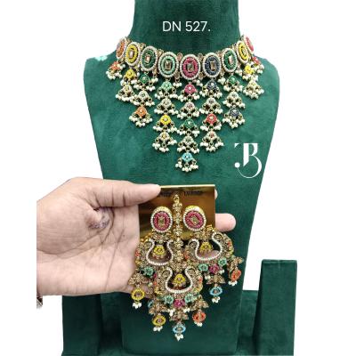 TBJ Wedding Meenakari jewellery set Rainbow Diamonds with White Pearl | Bridal Ornaments | Traditional Jewelry for women | Special occasion accessories