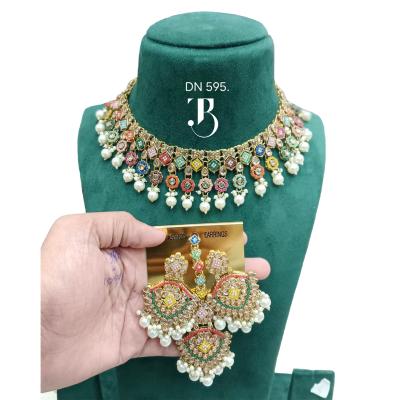 TBJ Wedding jewellery set Kundan Rainbow Diamonds with White Pearl | Bridal Ornaments | Traditional Jewelry for women | Special occasion accessories