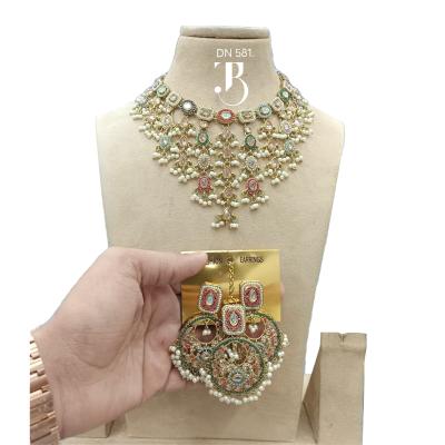 TBJ Wedding jewellery set Crystals with White Pearl | Bridal Ornaments | Traditional Jewelry for women | Special occasion accessories