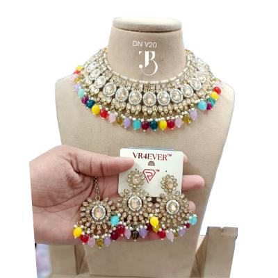 TBJ Wedding jewellery set Diamond Crystal with Rainbow Pearl | Bridal Ornaments | Traditional Jewelry for women | Special occasion accessories