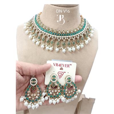 TBJ Wedding jewellery set Green Polki with White Pearl | Bridal Ornaments | Traditional Jewelry for women | Special occasion accessories